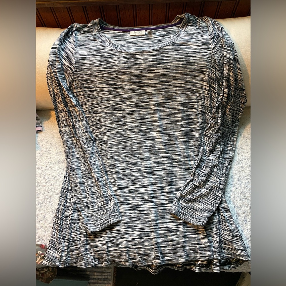 LOGO by Lori Goldstein Gray Striped Top